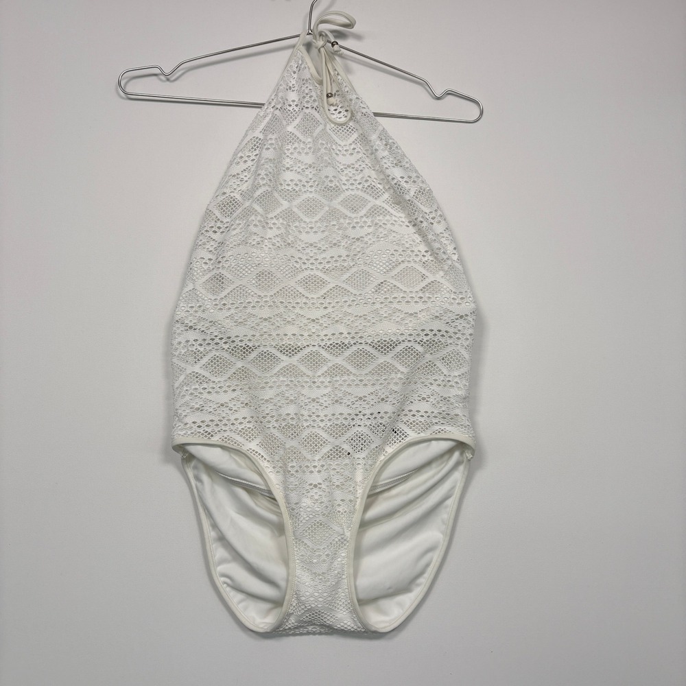 NWT Freya Womens Sundance One Piece Swimsuit 34DDD White Crochet Lace Halter